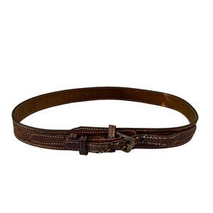 Dun Dee Embossed Leather Western Belt Women's Size 38 Brown Adjustable